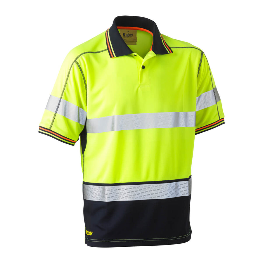 Bisley BK1219T Hi-Vis Taped Mesh Polo Short Sleeve Pink/Navy Front
