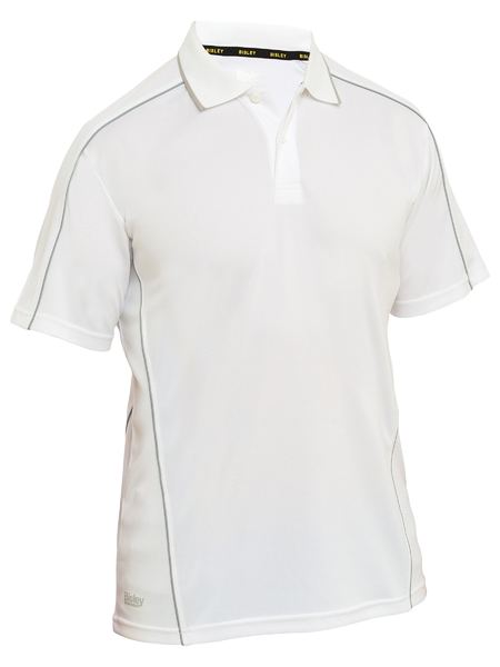 Bisley BK1425 Cool Mesh Polo Shirt with Reflective Piping Short Sleeve White Front