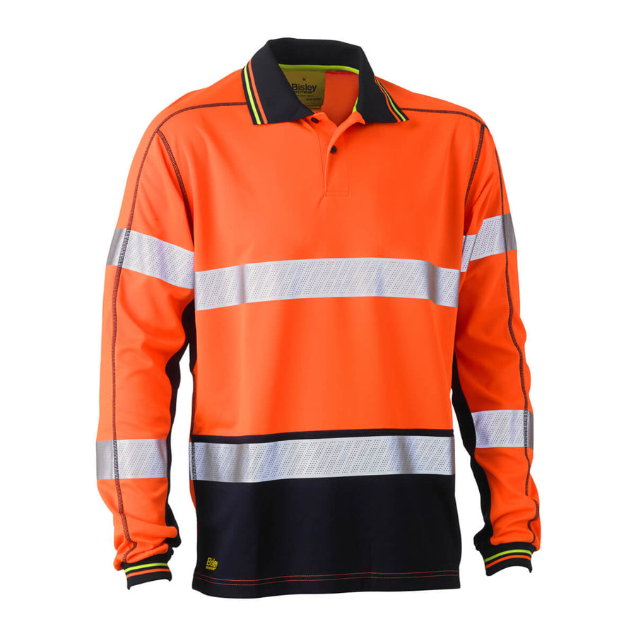 Bisley BK6219T Taped Hi-Vis Mesh Polo Long Sleeve Pink/Navy Front