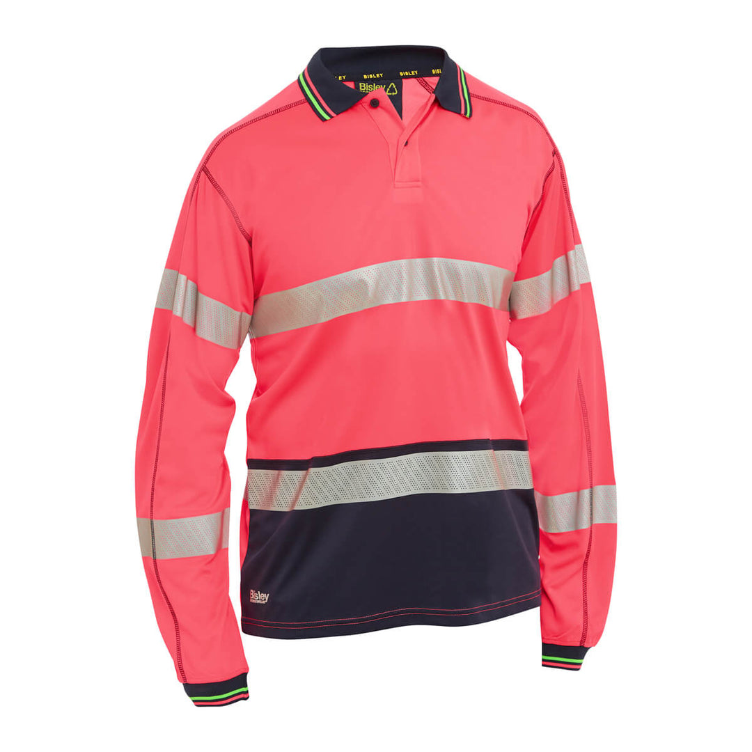 Bisley BK6219T Taped Hi-Vis Mesh Polo Long Sleeve Pink/Navy Front