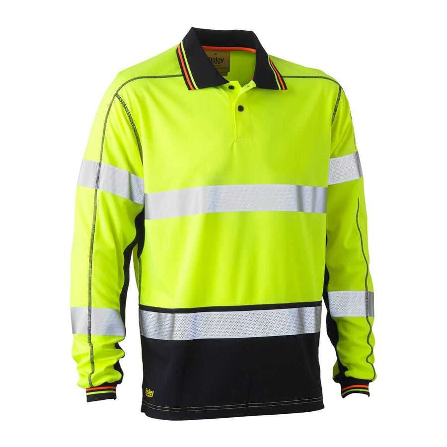 Bisley BK6219T Taped Hi-Vis Mesh Polo Long Sleeve Pink/Navy Front