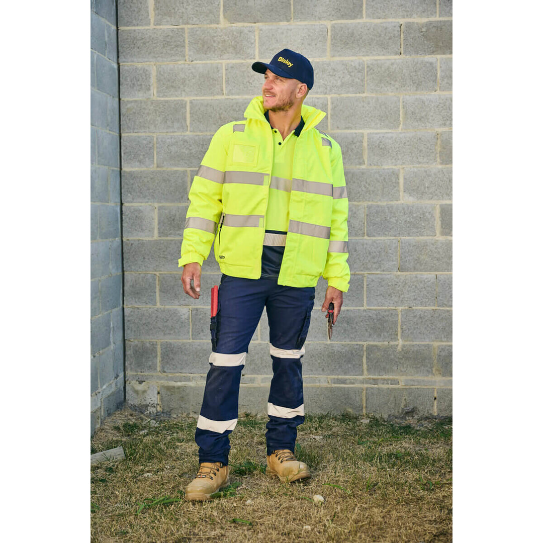 Bisley BK6219T Taped Hi-Vis Mesh Polo Long Sleeve Pink/Navy Front
