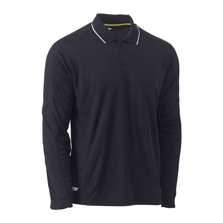 Bisley BK6425 Reflective Piping Cool Mesh Polo Shirt Long Sleeve Navy Front