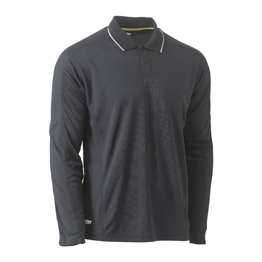 Bisley BK6425 Reflective Piping Cool Mesh Polo Shirt Long Sleeve Navy Front