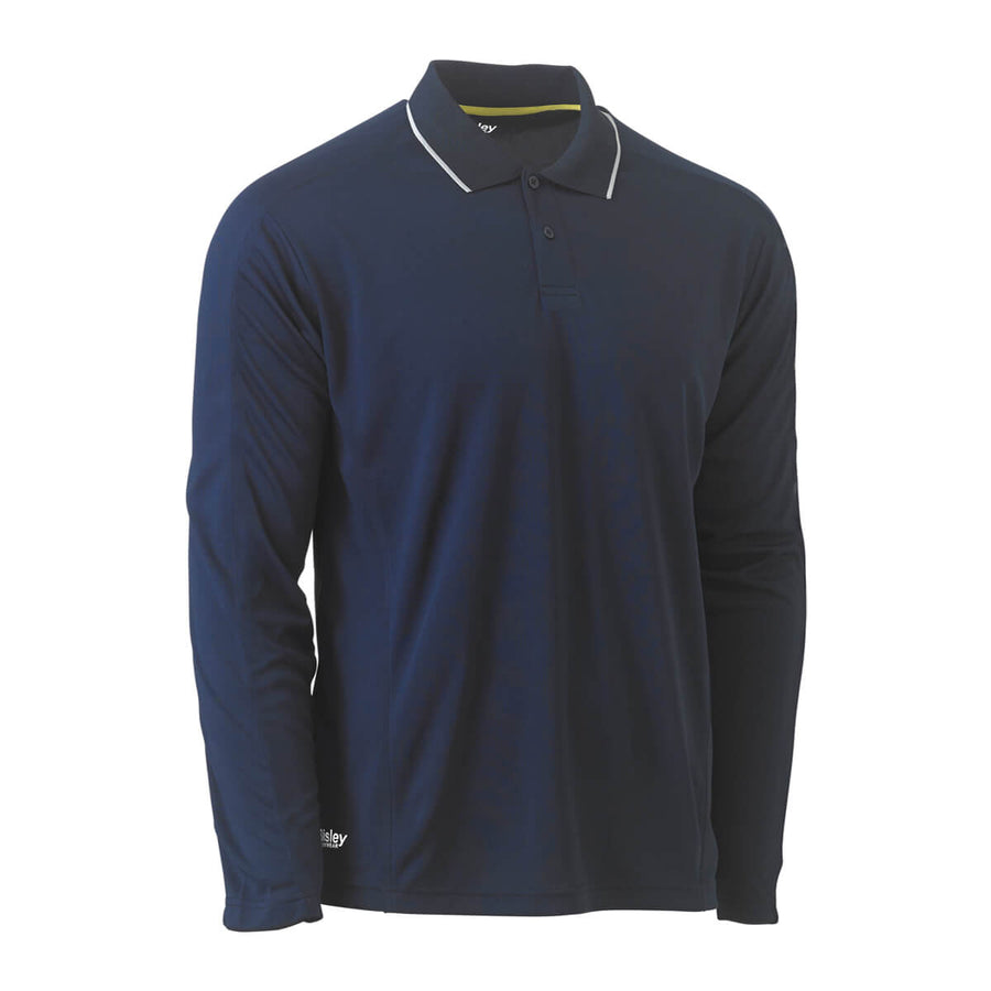 Bisley BK6425 Reflective Piping Cool Mesh Polo Shirt Long Sleeve Navy Front