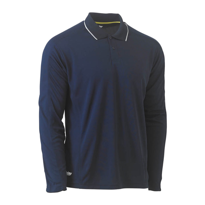 Bisley BK6425 Reflective Piping Cool Mesh Polo Shirt Long Sleeve Navy Front