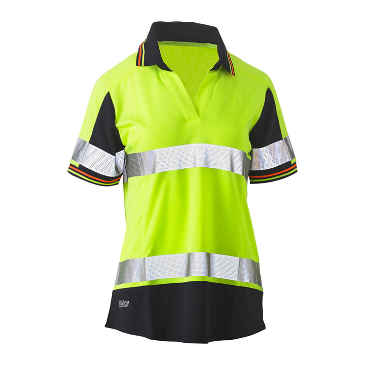 Bisley BKL1225T Ladies Hi-Vis Taped Polo Short Sleeve Pink Navy Front