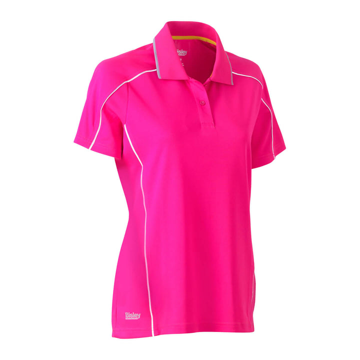 Bisley BKL1425 Ladies Cool Mesh Polo Shirt with Reflective Piping Short Sleeve Pink Front