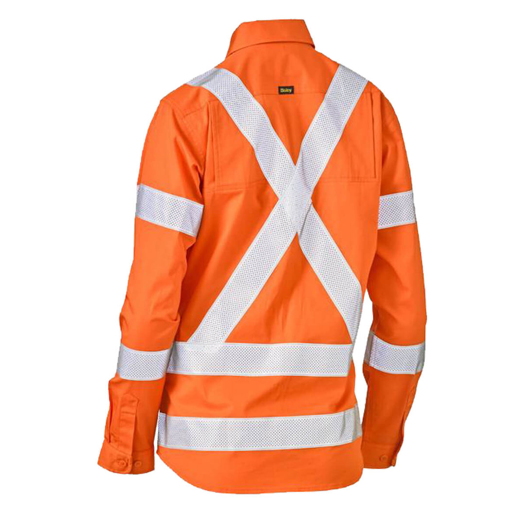 Bisley BL6166XT Ladies Hi-Vis X Taped Light Drill Shirt Orange Back
