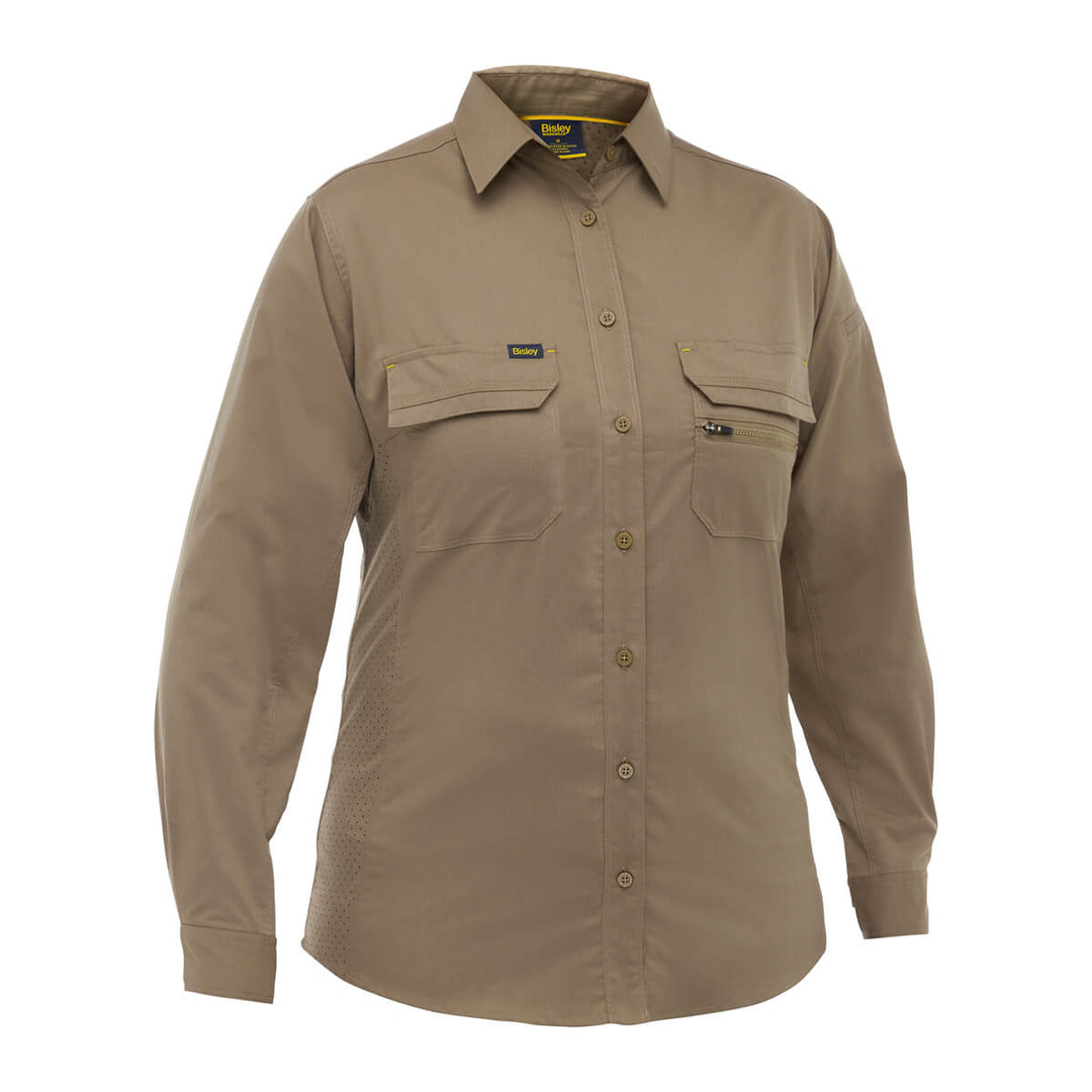 Bisley BL6490 Ladies X Airflow Ripstop Shirt Khaki Front