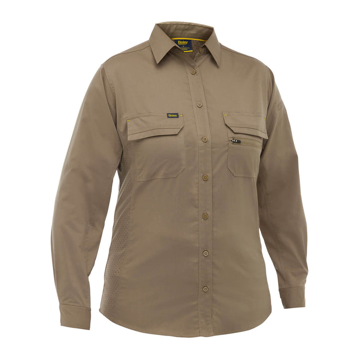 Bisley BL6490 Ladies X Airflow Ripstop Shirt Khaki Front