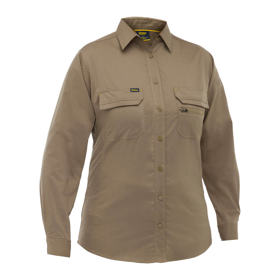 Bisley BL6490 Ladies X Airflow Ripstop Shirt Khaki Front
