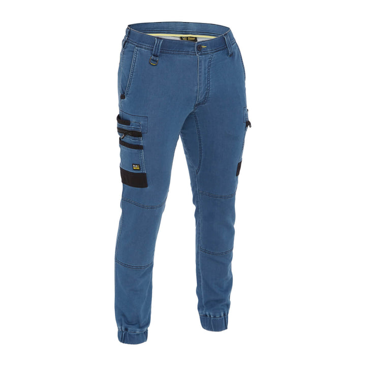 Bisley Flex & Move Stretch Denim Cargo Cuffed Pants Light Denim Front