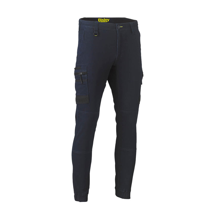 Dark Denim Bisley BPC6335 work pants with multiple pockets on a white background - front view