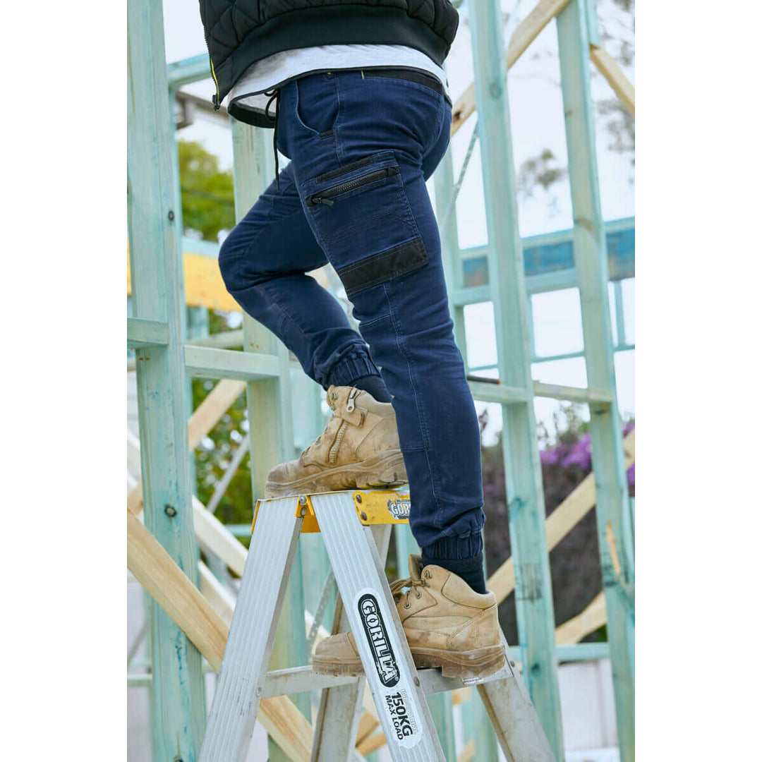 Bisley Flex & Move Stretch Denim Cargo Cuffed Pants Light Denim Front