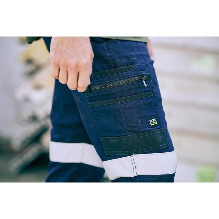 Bisley BPC6335T Taped Flex & Move Stretch Denim Cargo Cuffed Pants Denim Front
