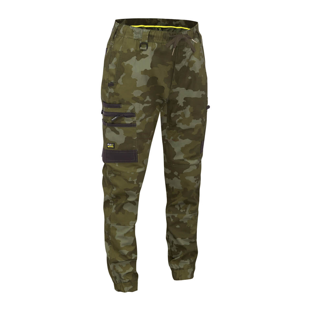 Bisley BPC6337 FLX & Move Stretch Camo Cargo Pants Orange Paint Splatter Front