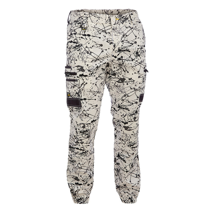 Bisley BPC6337 FLX & Move Stretch Camo Cargo Pants Grey Paint Splatter Front