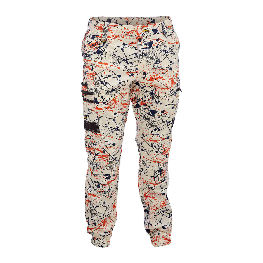 Bisley BPC6337 FLX & Move Stretch Camo Cargo Pants Orange Paint Splatter Front