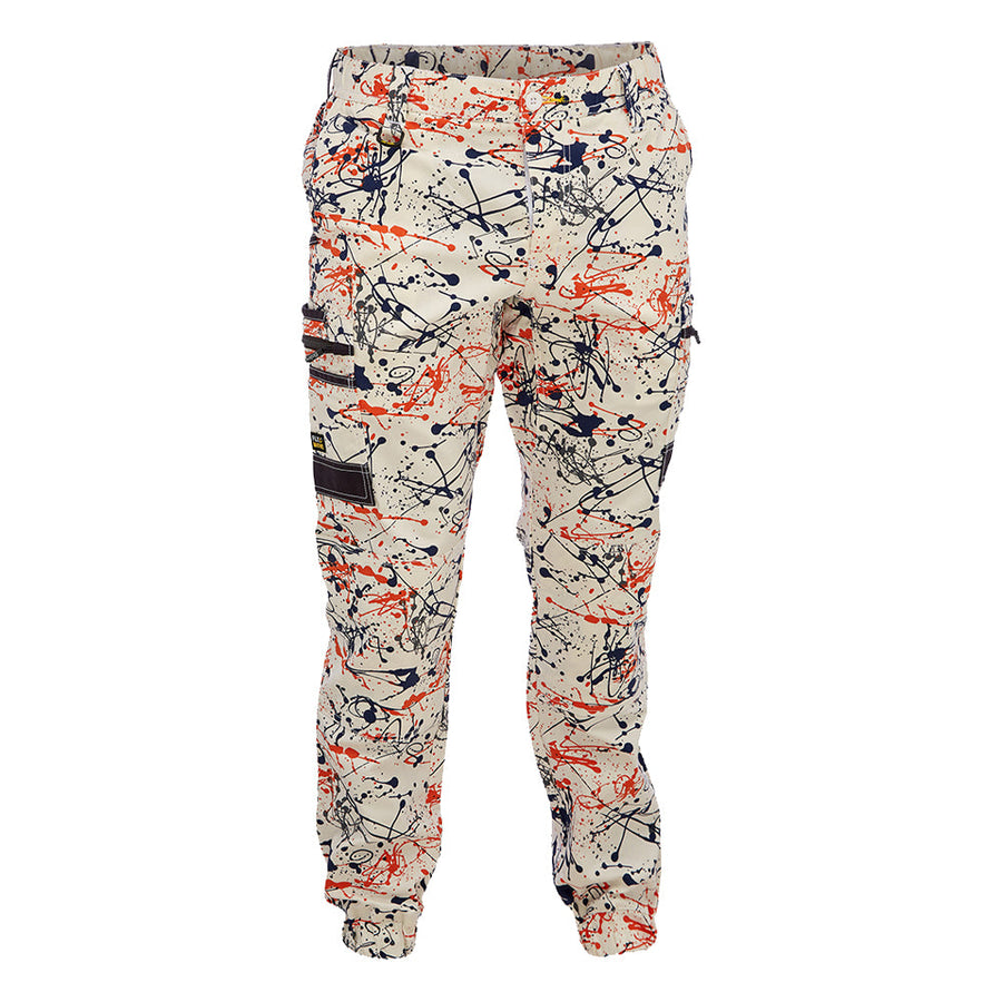 Bisley BPC6337 FLX & Move Stretch Camo Cargo Pants Orange Paint Splatter Front