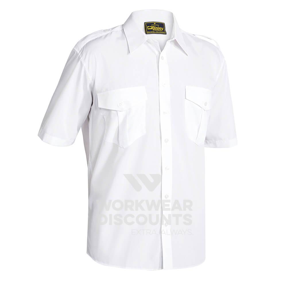 Bisley B71526 Epaulette Shirt Short Sleeve White