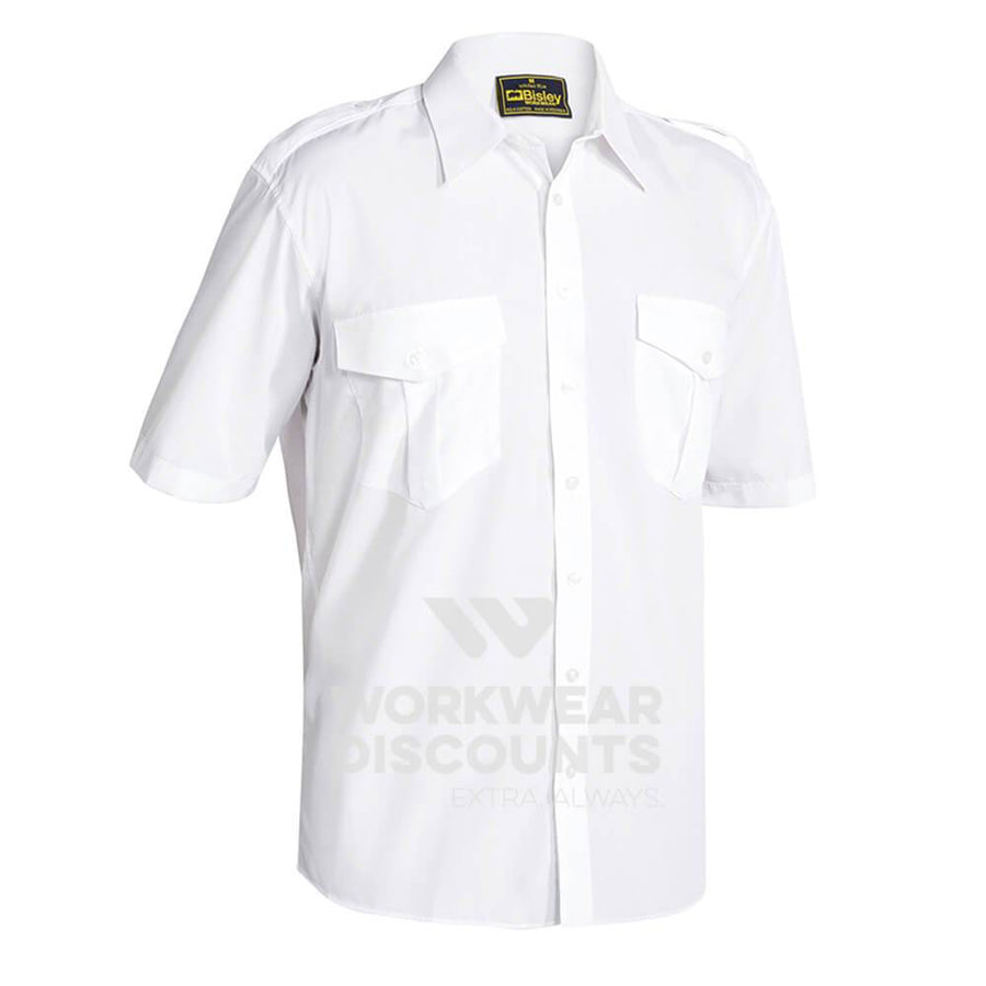Bisley B71526 Epaulette Shirt Short Sleeve White