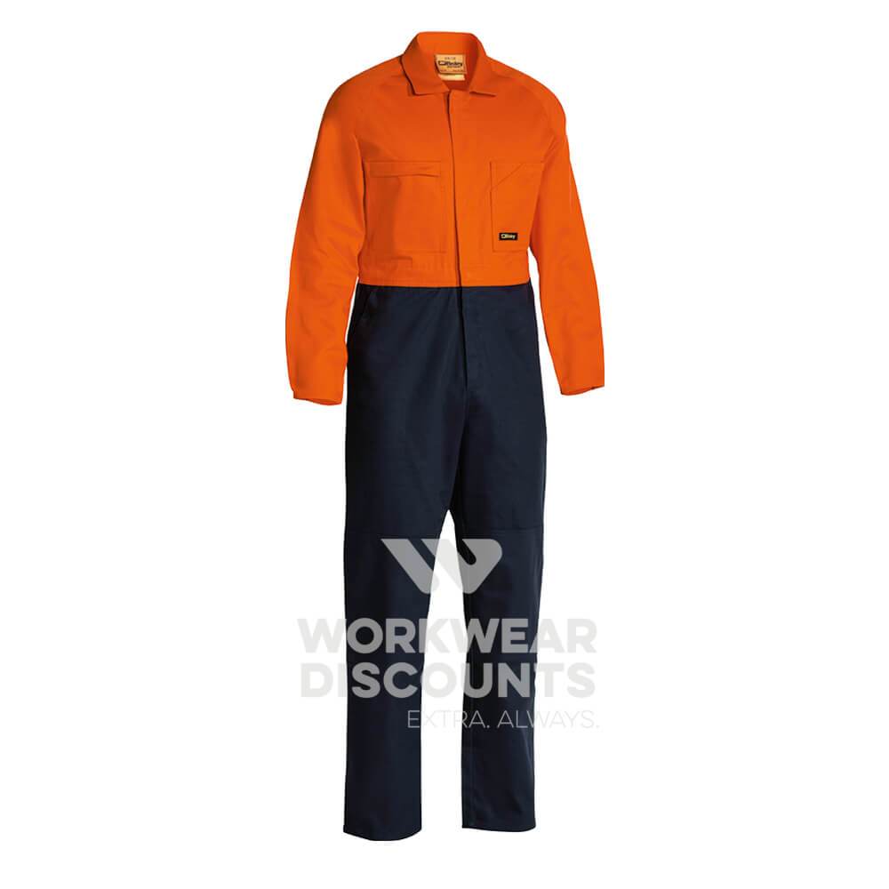 Bisley BC6357 Hi-Vis Cotton Drill Coverall Orange Navy