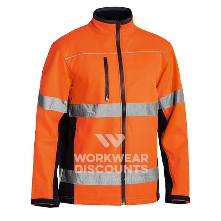 Bisley BJ6059T Hi-Vis Taped Soft Shell Jacket Orange Navy Front