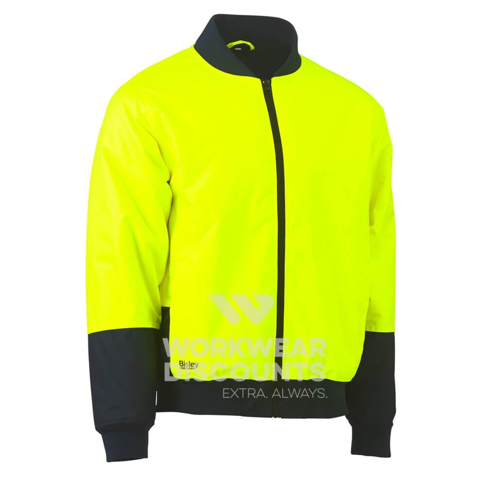 Bisley BJ6730 Hi-Vis Bomber Jacket Yellow Navy Back