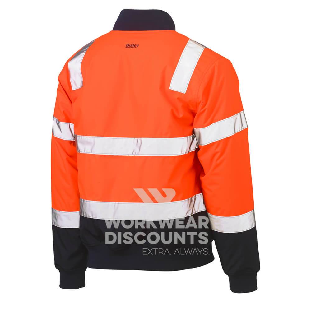 Bisley BJ6730T Hi-Vis Taped Bomber Jacket Orange Navy Back