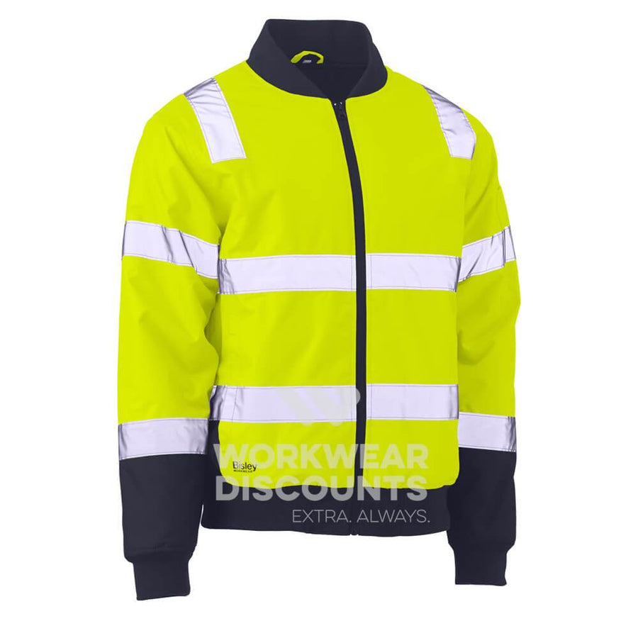 Bisley BJ6730T Hi-Vis Taped Bomber Jacket Yellow Navy Front