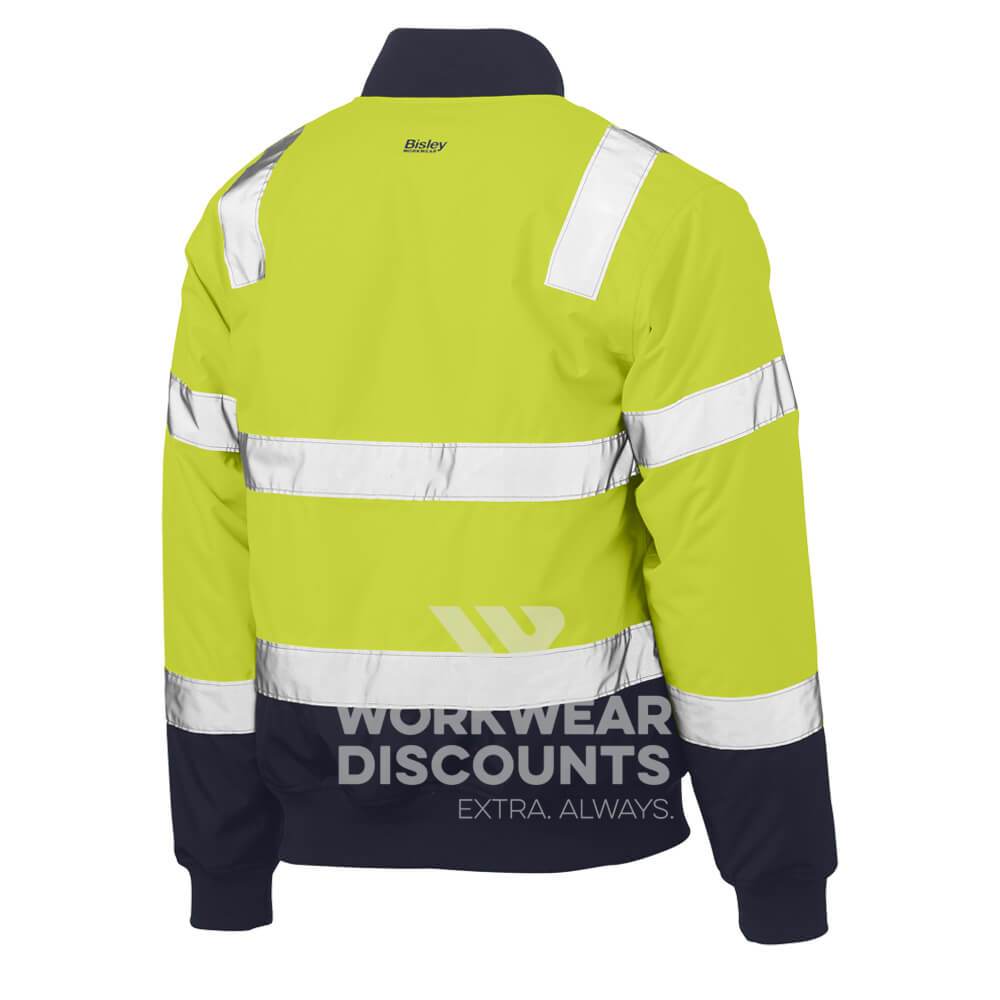 Bisley BJ6730T Hi-Vis Taped Bomber Jacket Yellow Navy Back