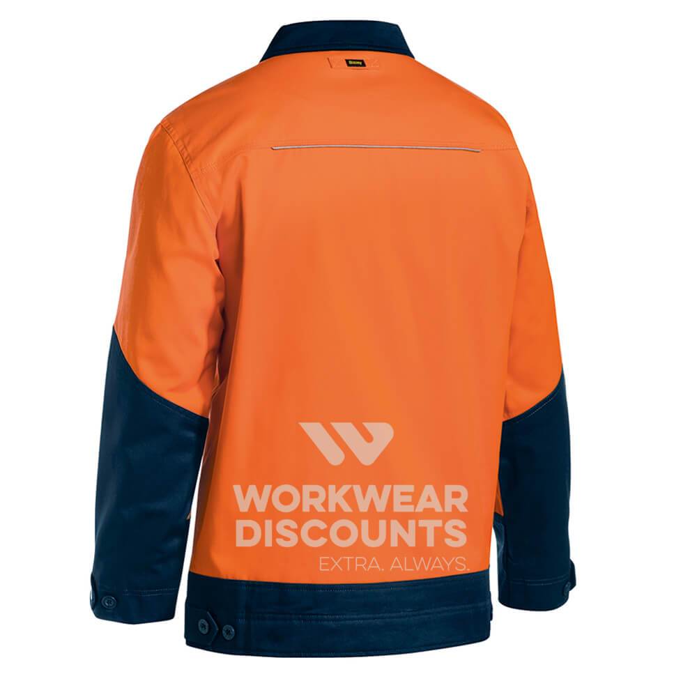 Bisley BJ6917 Hi-Vis Cotton Drill Jacket with Liquid Repellent Finish Orange Navy Back