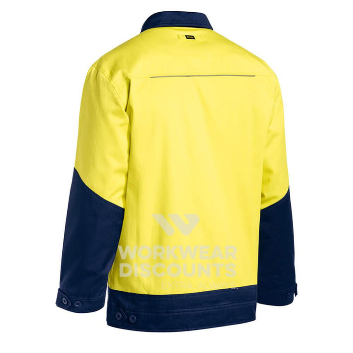 Bisley BJ6917 Hi-Vis Cotton Drill Jacket with Liquid Repellent Finish Yellow Navy Back