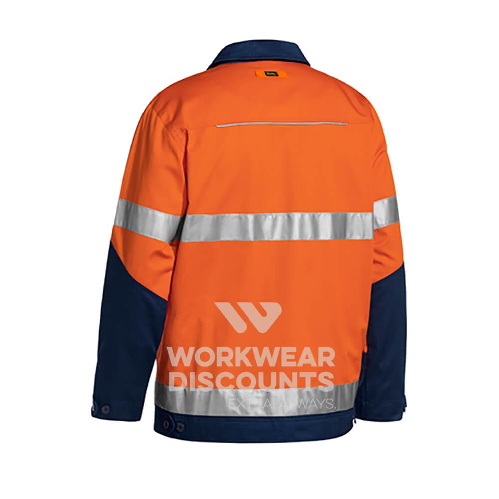 Bisley BJ6917T Hi-Vis Taped Cotton Drill Jacket with Liquid Repellent Finish Orange Navy Back