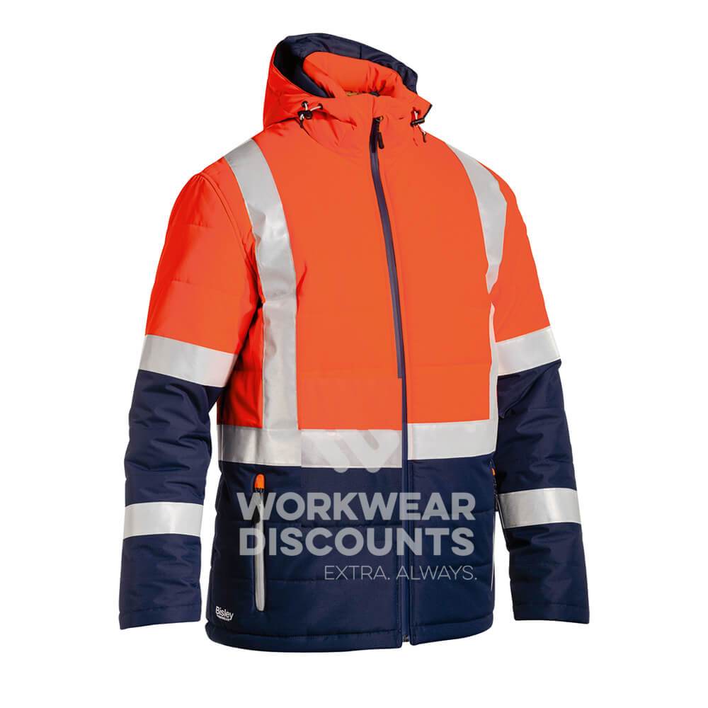 Bisley BJ6929HT Taped Two Tone Puffer Jacket Orange Navy Front