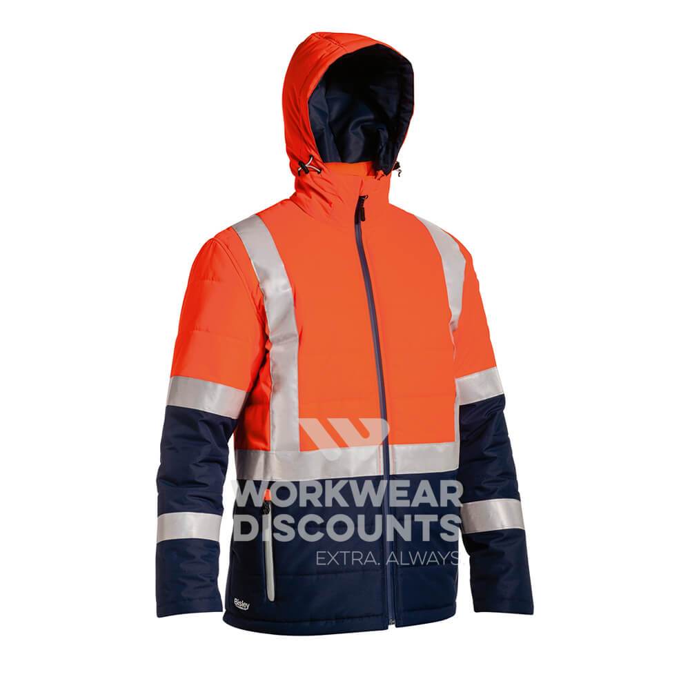 Bisley BJ6929HT Taped Two Tone Puffer Jacket Orange Navy Back