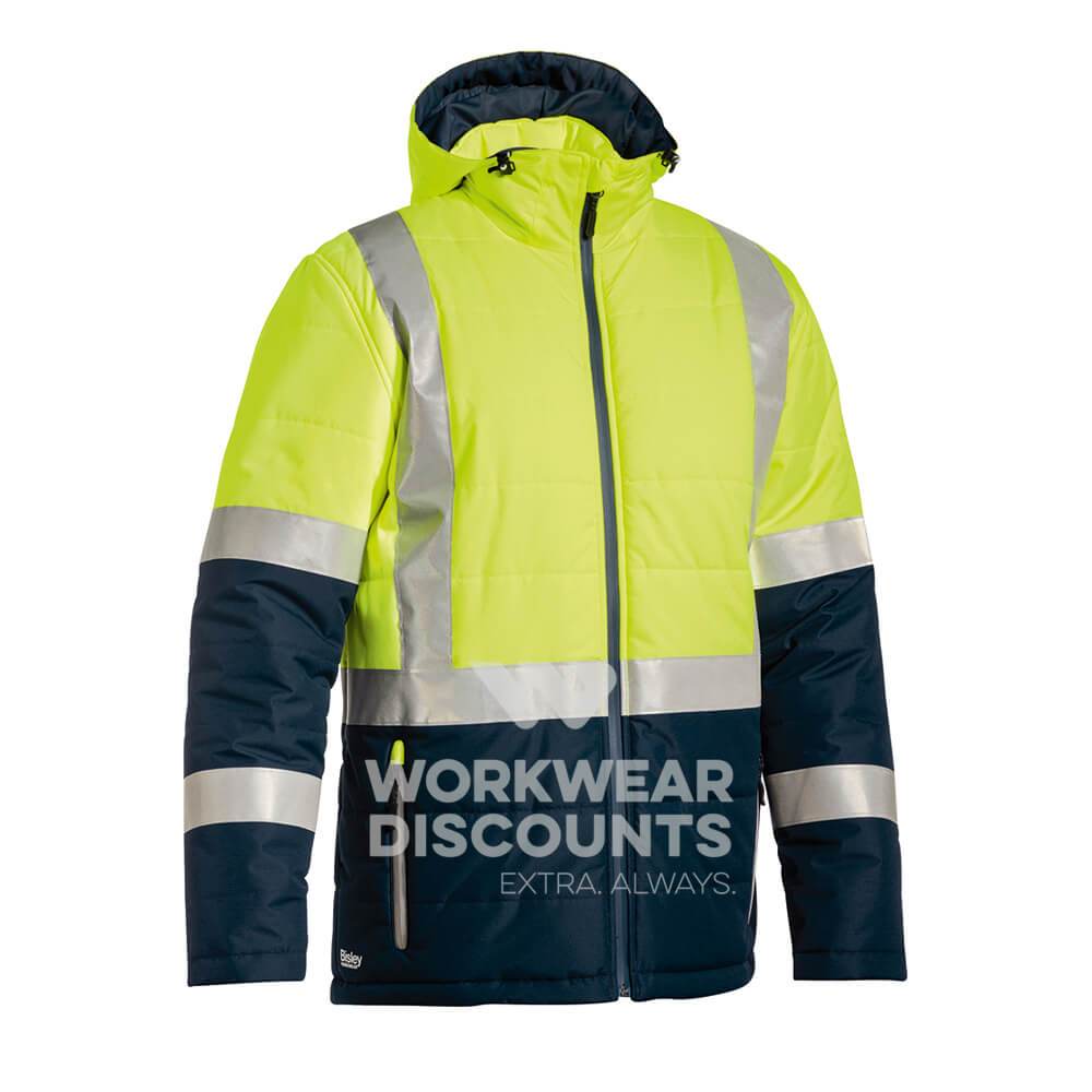 Bisley BJ6929HT Taped Two Tone Puffer Jacket Yellow Navy Front