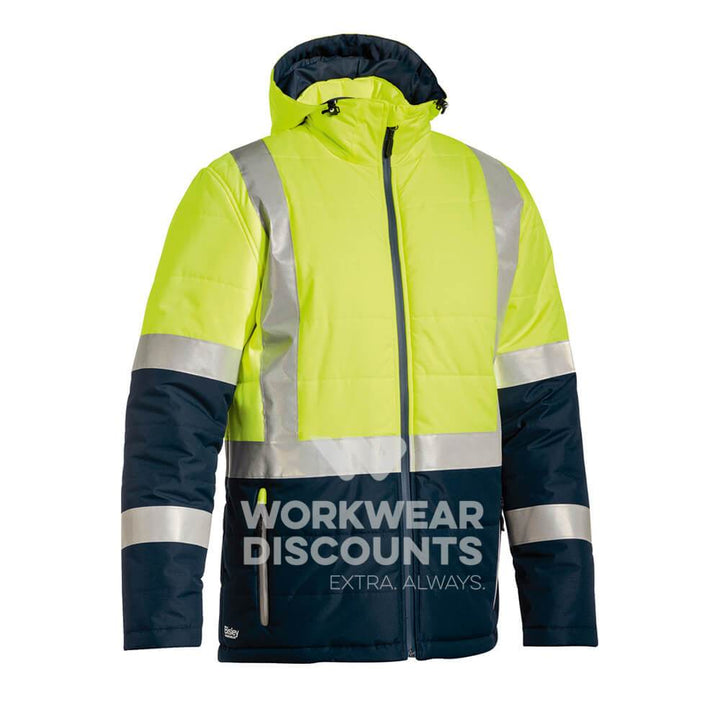 Bisley BJ6929HT Taped Two Tone Puffer Jacket Yellow Navy Front