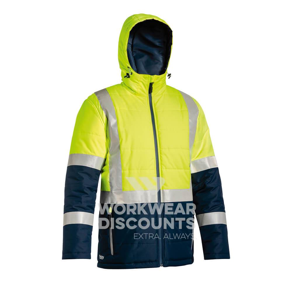Bisley BJ6929HT Taped Two Tone Puffer Jacket Yellow Navy Back