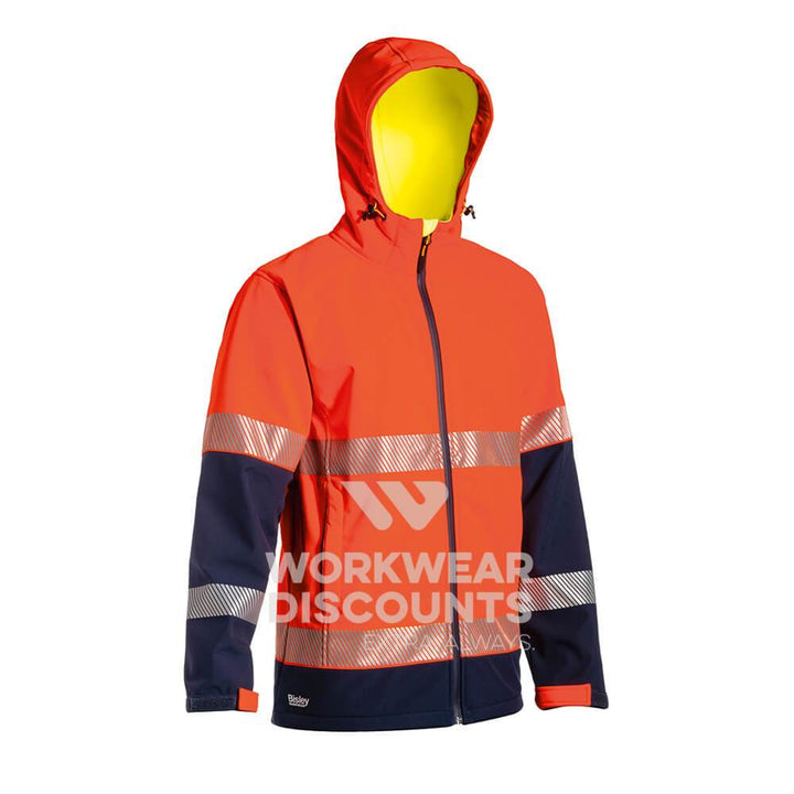Bisley BJ6934T Taped Two Tone Hi Vis Ripstop Soft Shell Jacket Orange Navy Back