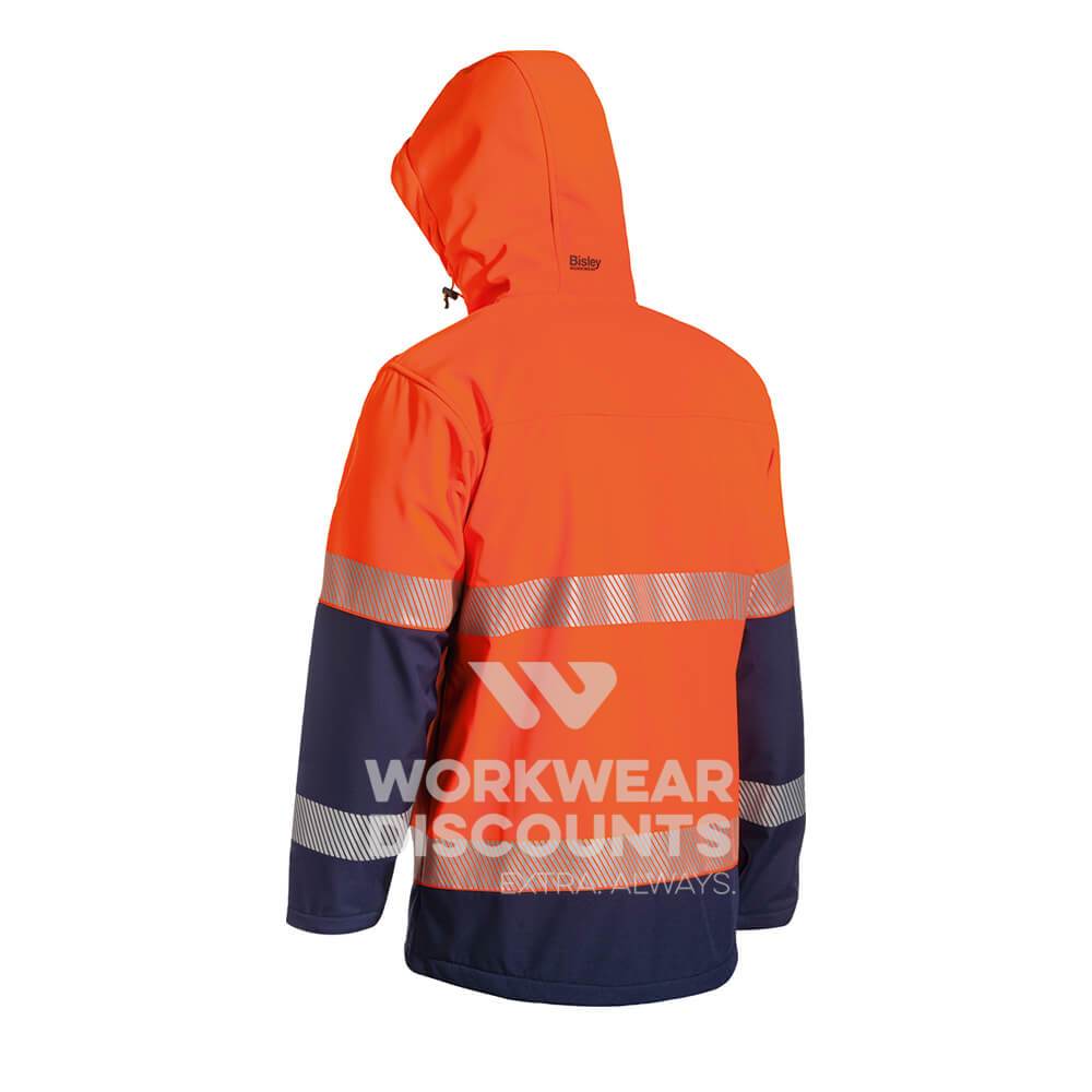 Bisley BJ6934T Taped Two Tone Hi Vis Ripstop Soft Shell Jacket Orange Navy View 3
