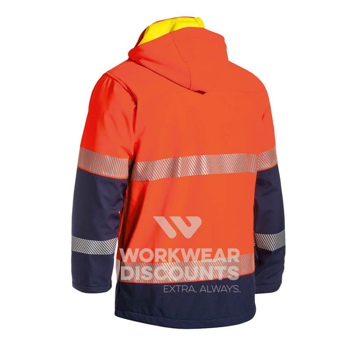 Bisley BJ6934T Taped Two Tone Hi Vis Ripstop Soft Shell Jacket Orange Navy View 4