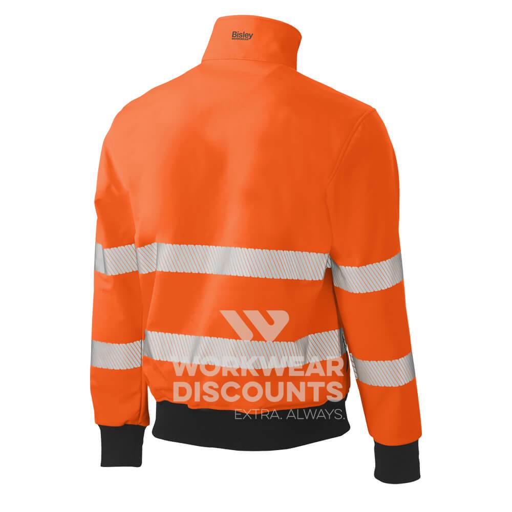 Bisley BJ6979T Hi-Vis Taped Soft Shell Bomber Jacket Orange Navy Back