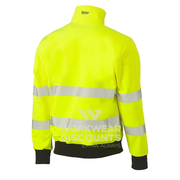 Bisley BJ6979T Hi-Vis Taped Soft Shell Bomber Jacket Yellow Navy Back