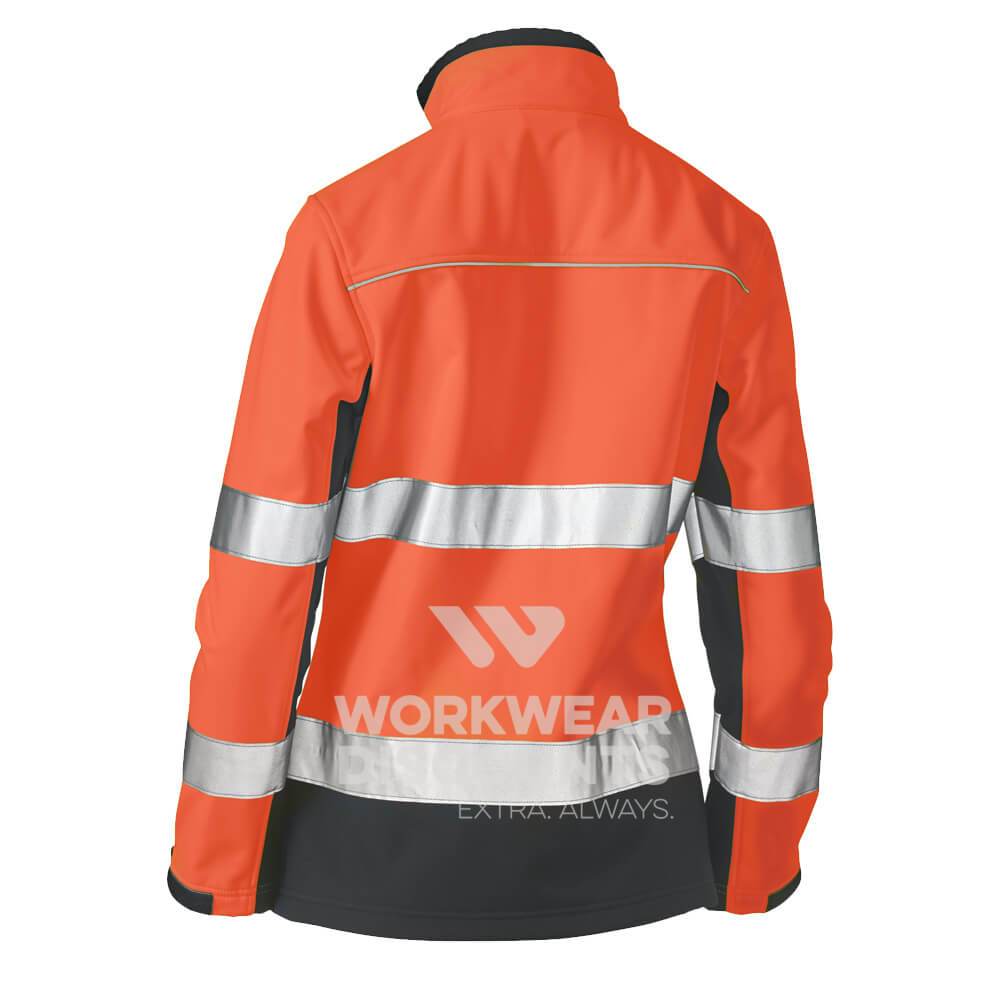 Bisley BJL6059T Womens Hi-Vis Taped Soft Shell Jacket Orange Navy Back