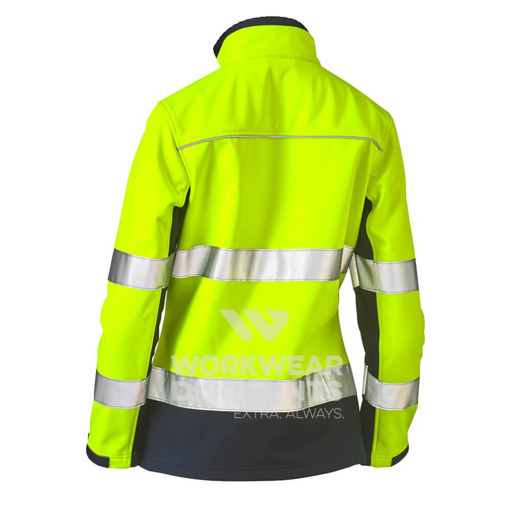 Bisley BJL6059T Womens Hi-Vis Taped Soft Shell Jacket Yellow Navy Back