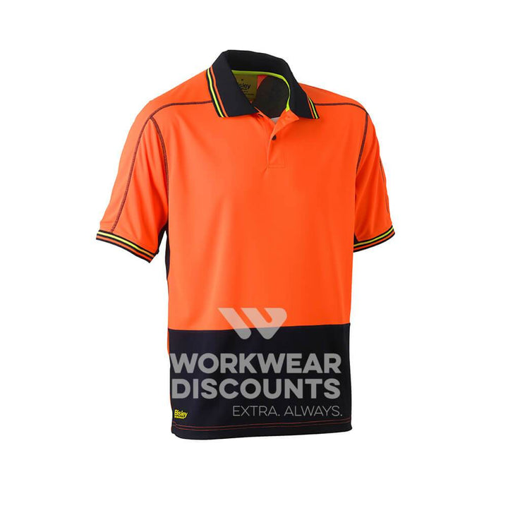 Bisley BK1219 Two Tone Hi-Vis Polyester Mesh Polo Short Sleeve Orange Navy Front
