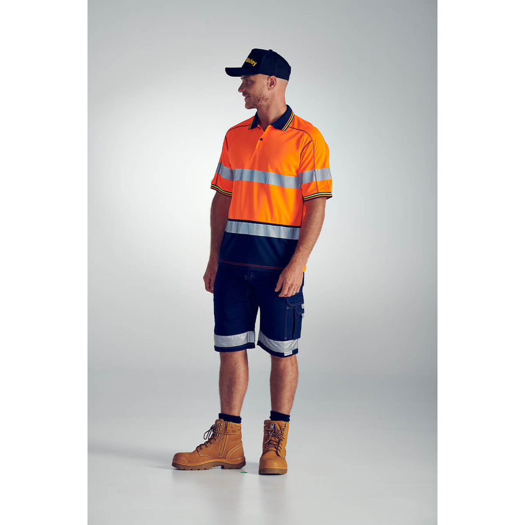 Bisley BK1219T Hi Vis Taped Mesh Polo Short Sleeve Orange/Navy