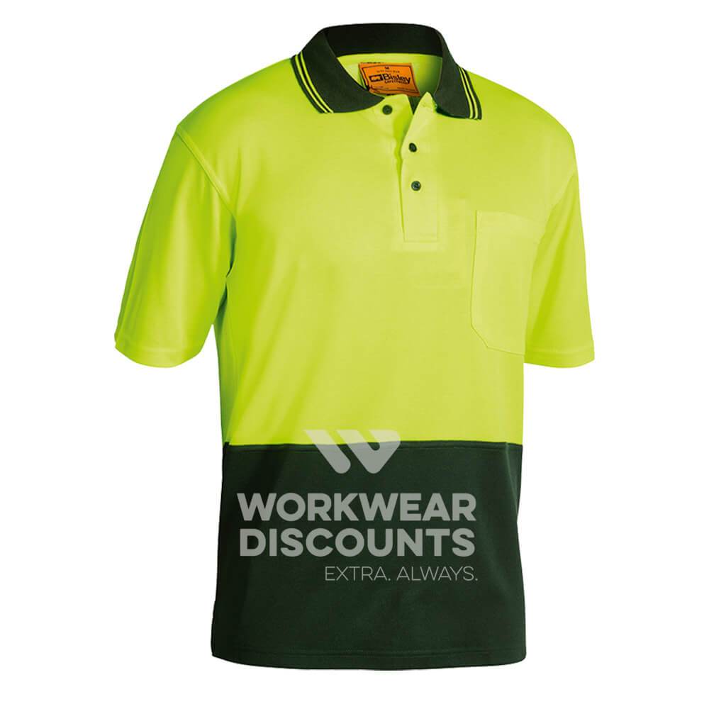 Bisley BK1234 Hi-Vis Cotton Backed Polo Short Sleeve Yellow Bottle Front